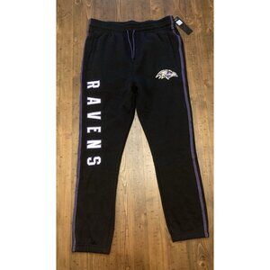 Baltimore Ravens Logo NFL Apparel Purple Stripe Black Mens Sweatpant Jogger Sz L